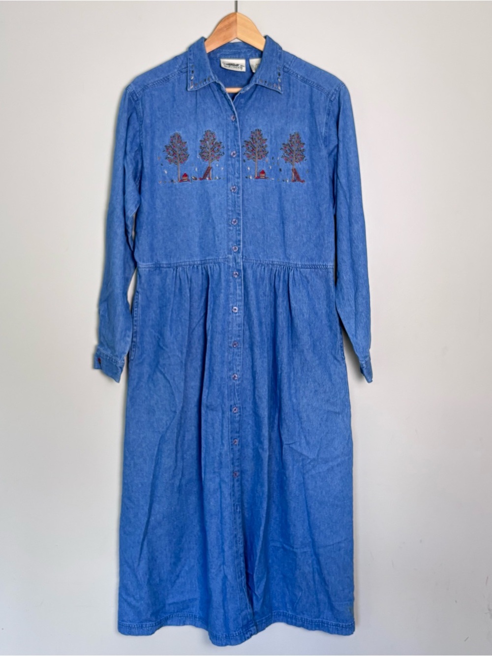 VTG 90s Northern Reflections Apple Picking Fall Embroidered Denim Dress-Size M